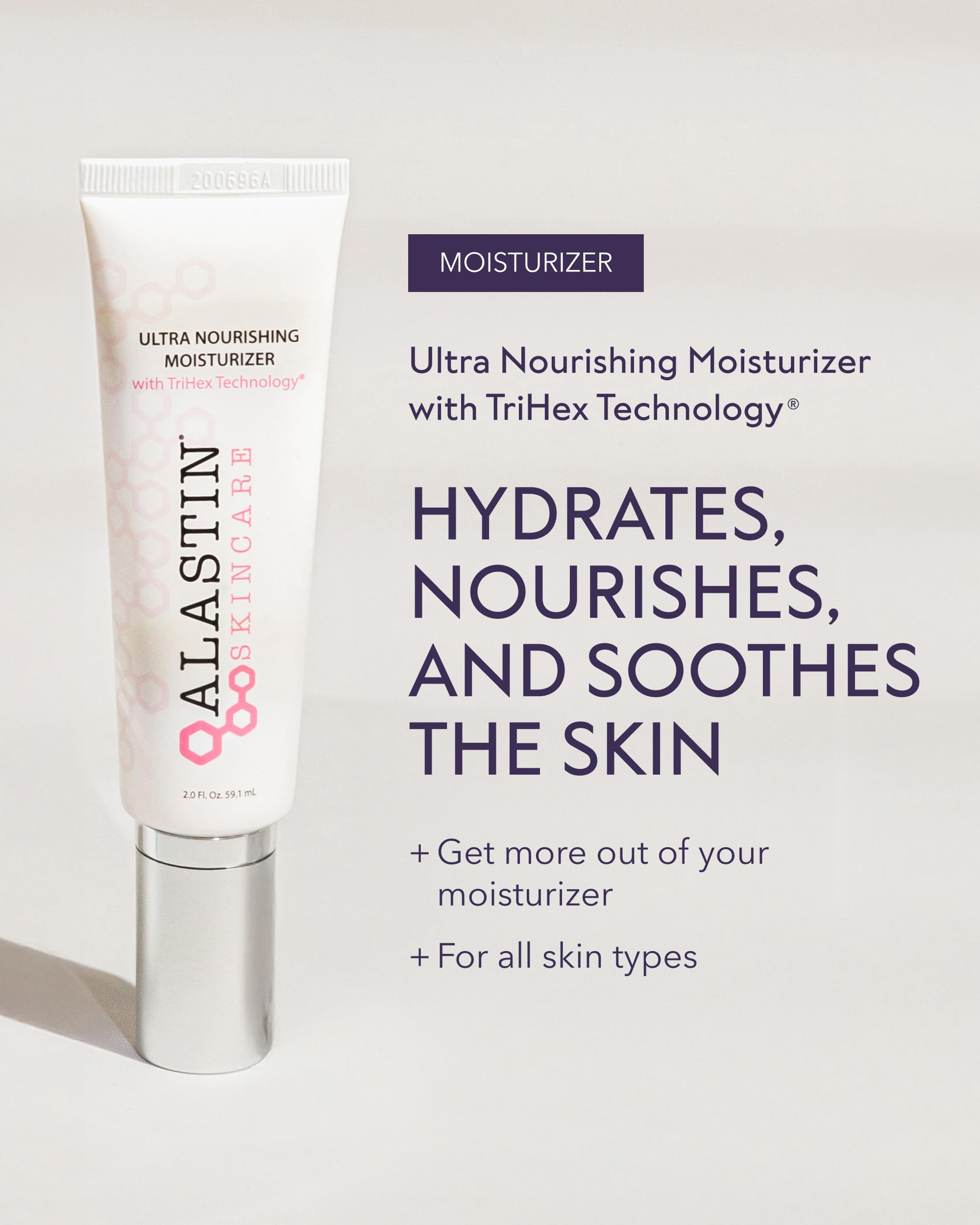 Texture close-up of ALASTIN moisturizer showing rich cream for lasting moisture.