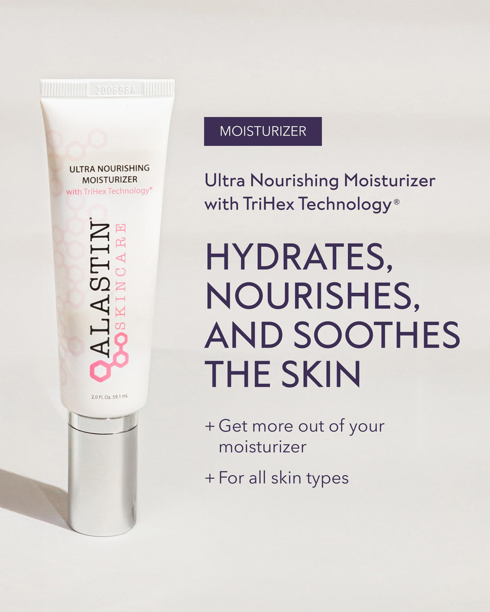 Texture close-up of ALASTIN moisturizer showing rich cream for lasting moisture.