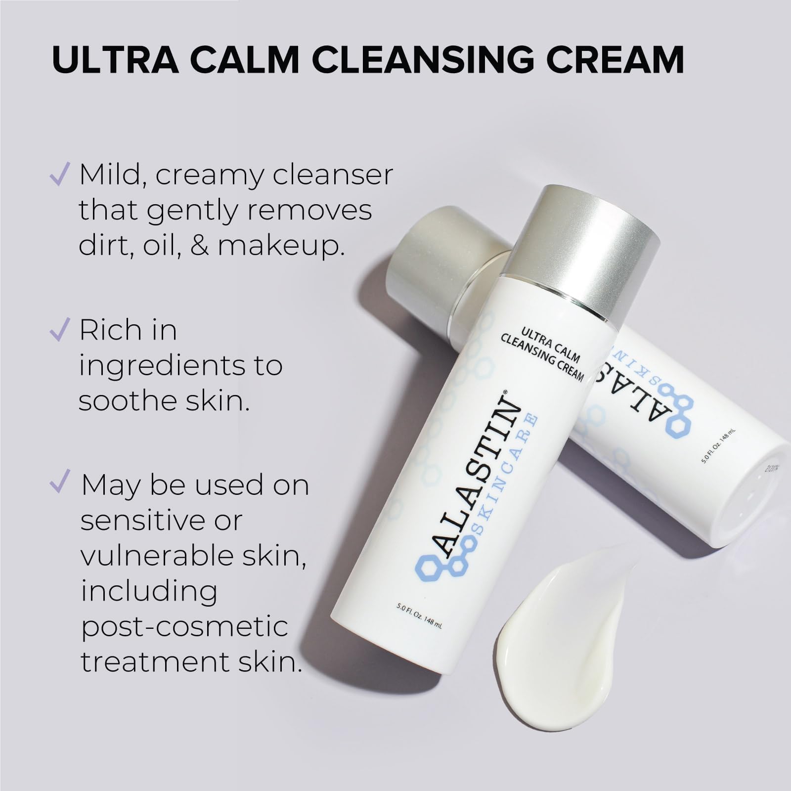 ALASTIN Ultra Calm Cleansing Cream texture closeup — creamy formula for soft, refreshed skin.