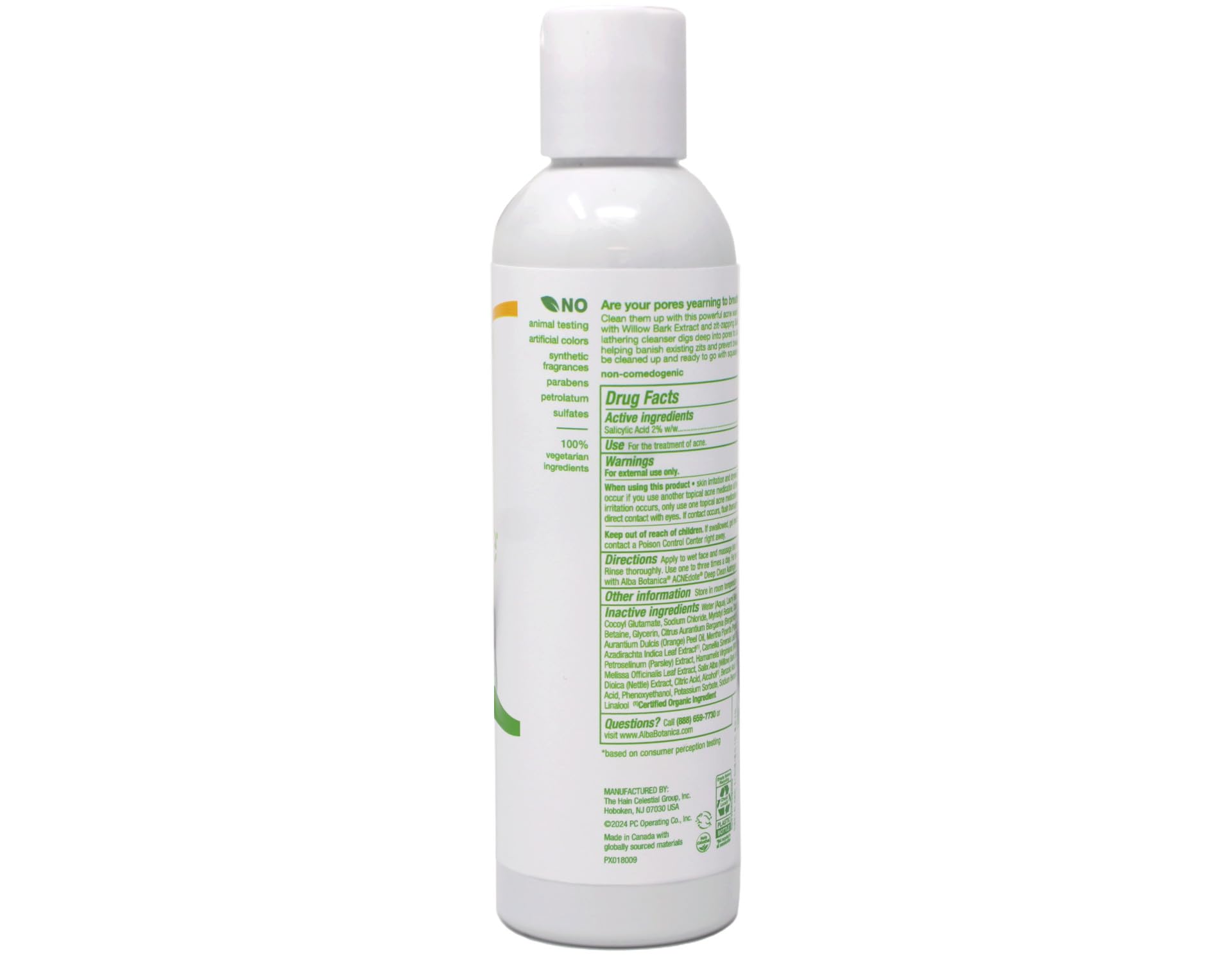 Alba Botanica Acnedote Deep Pore Wash ingredients scene featuring natural botanicals