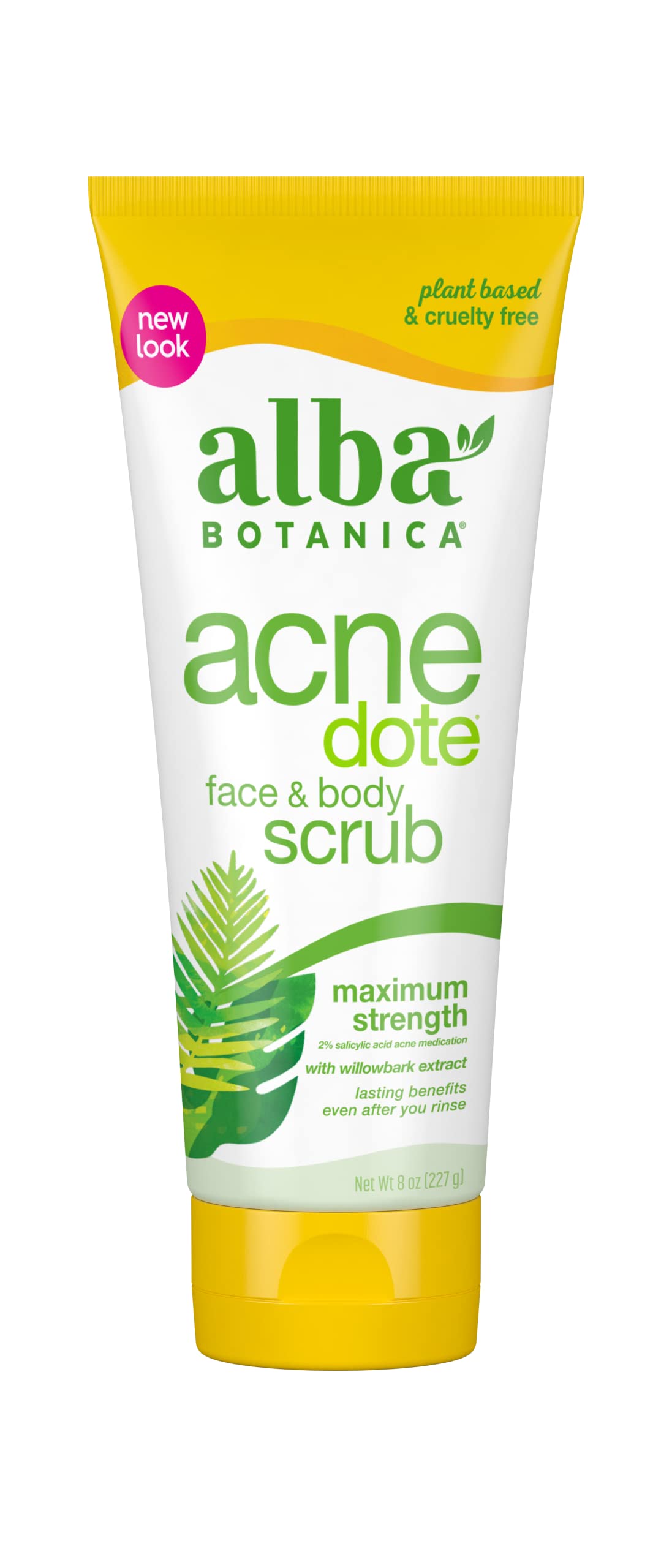 Alba Botanica Acnedote face and body scrub bottle for exfoliation and clearer pores.