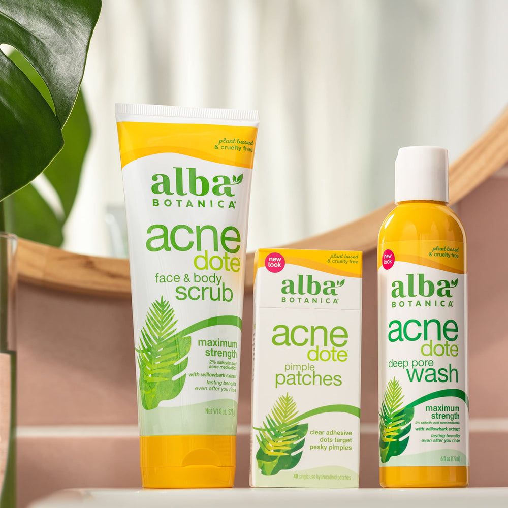 Alba Botanica Acnedote scrub granules texture suggesting deep cleanse.