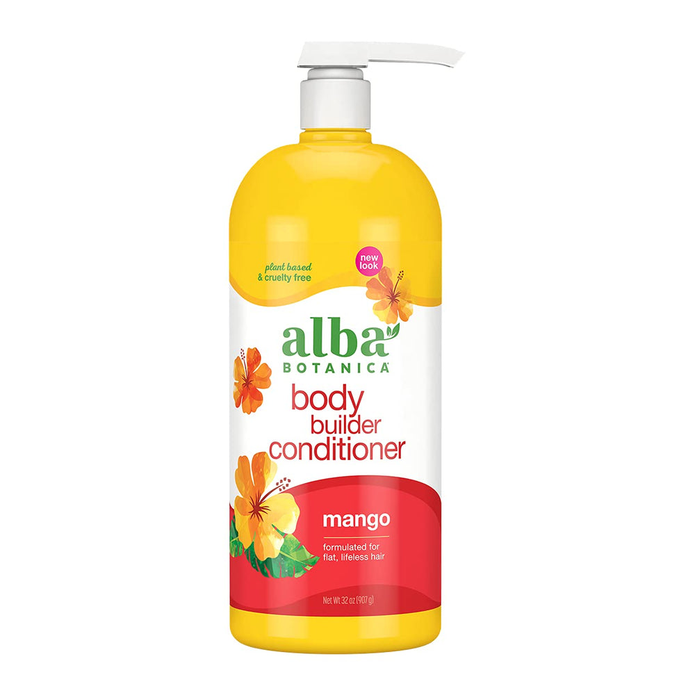 Alba Botanica Body Builder Mango bottle, 32 oz, for long-lasting conditioning.