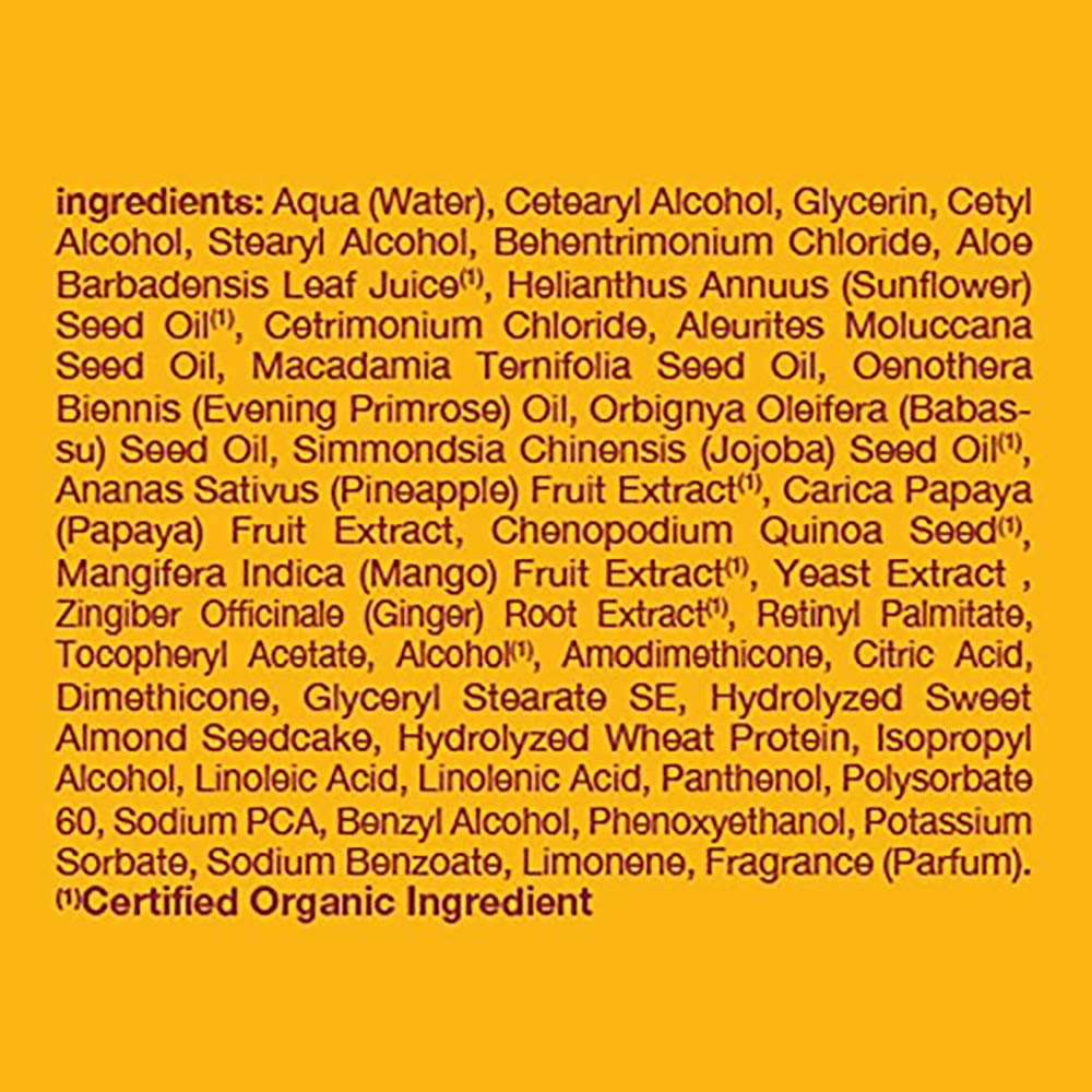 Alba Botanica ingredients: aloe, pineapple, macadamia, and sunflower oils.