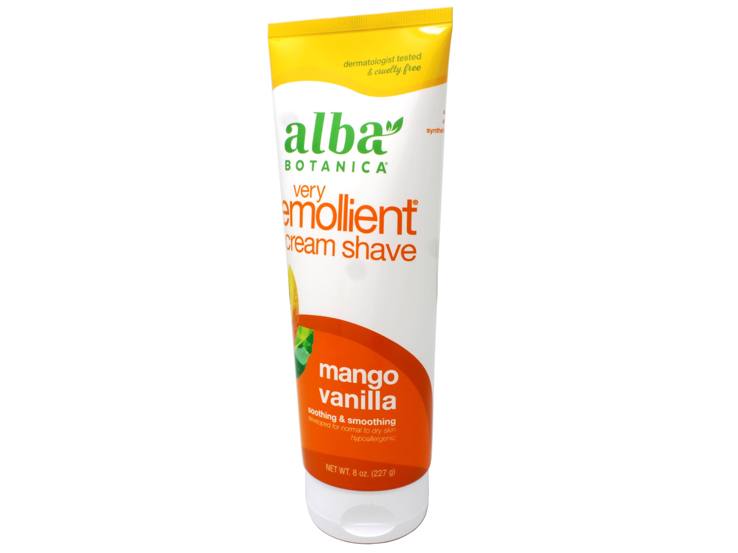 Alba Botanica Cream Shave Mango Vanilla cap close-up for easy dispensing