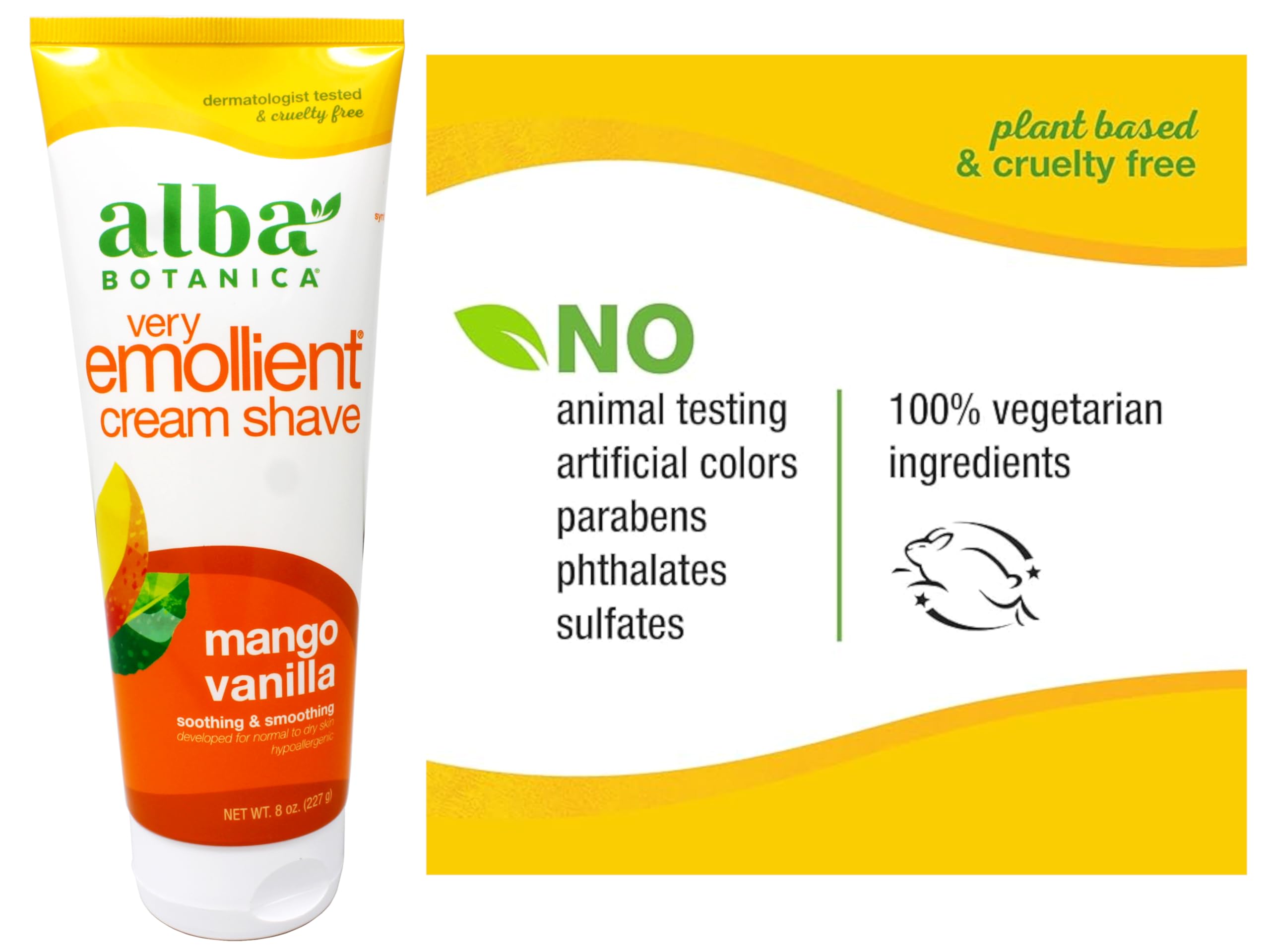 Alba Botanica Cream Shave Mango Vanilla origin China label on packaging
