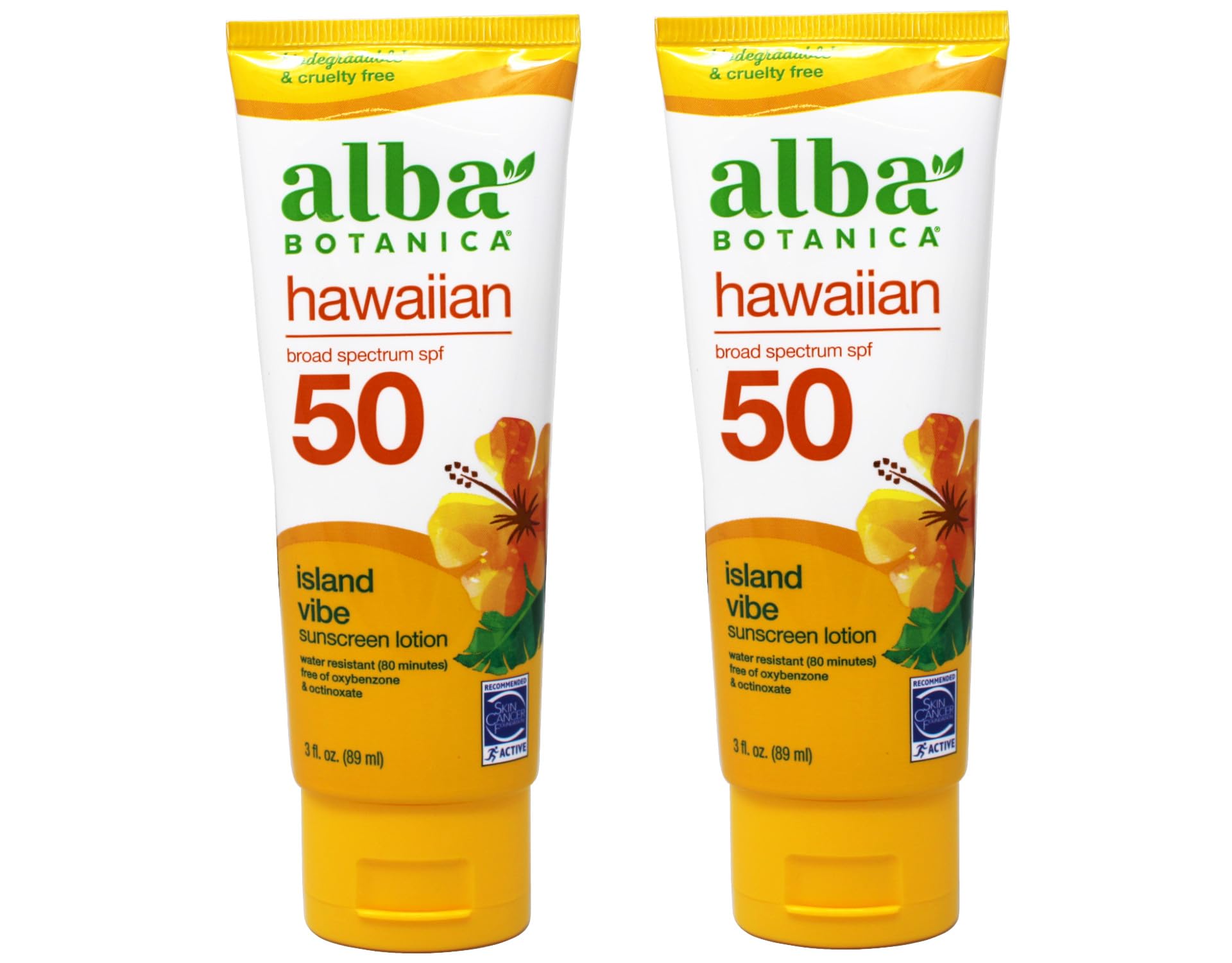 Alba Botanica Green Tea Hawaiian SPF 45 sunscreen tubes front view for daily protection