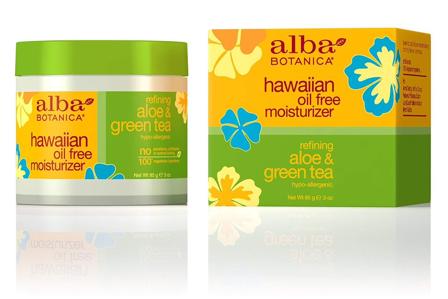 Alba Botanica Hawaiian Aloe Green Tea Oil-Free Moisturizer bottle shown for daily hydration.