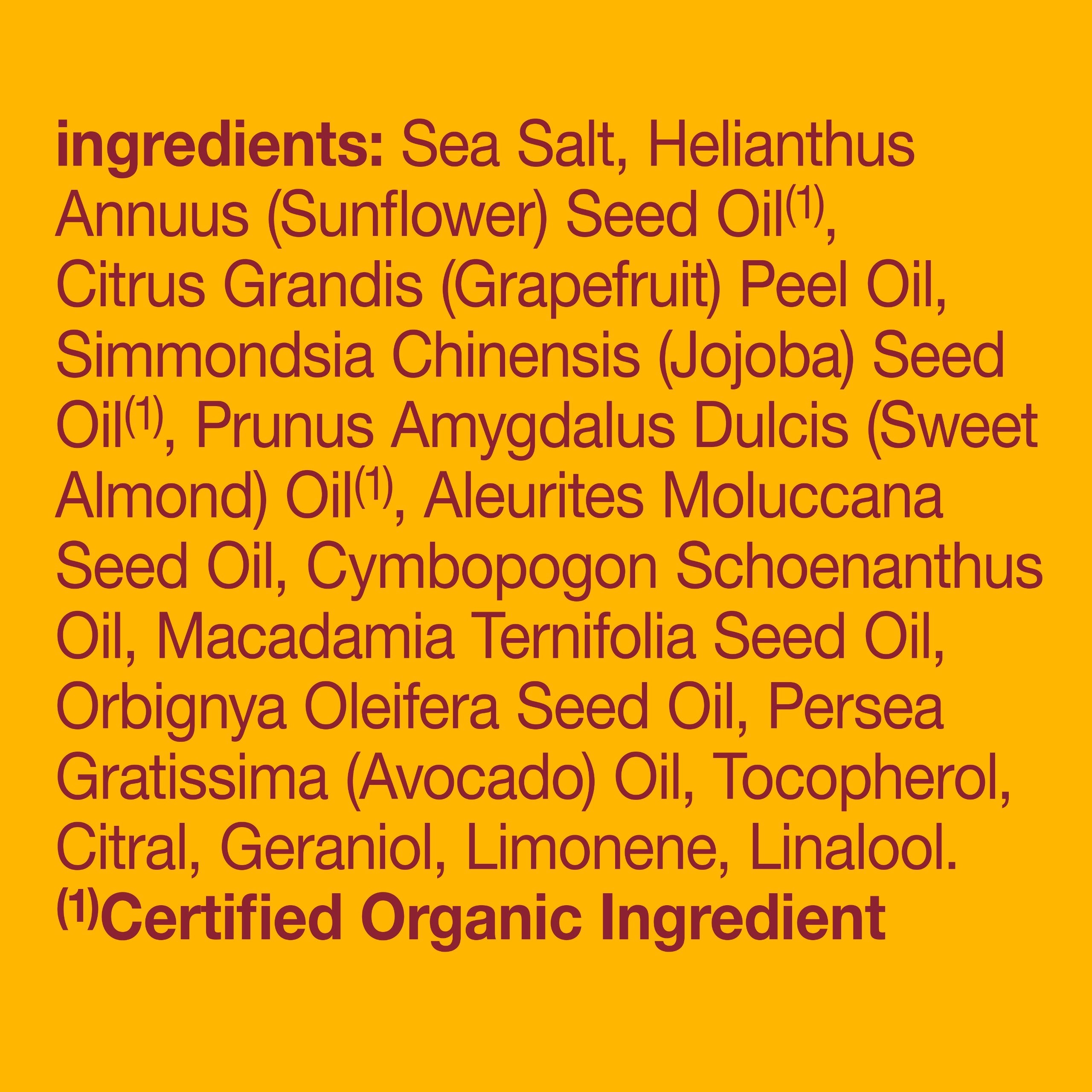Pacific sea salts exfoliating dry skin on arms and legs.