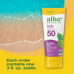 Aloe vera and vitamin E in Alba Botanica Kids Sunscreen for gentle care.