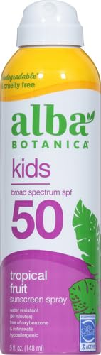 Alba Botanica Kids Sunscreen Spray on face for easy morning applications