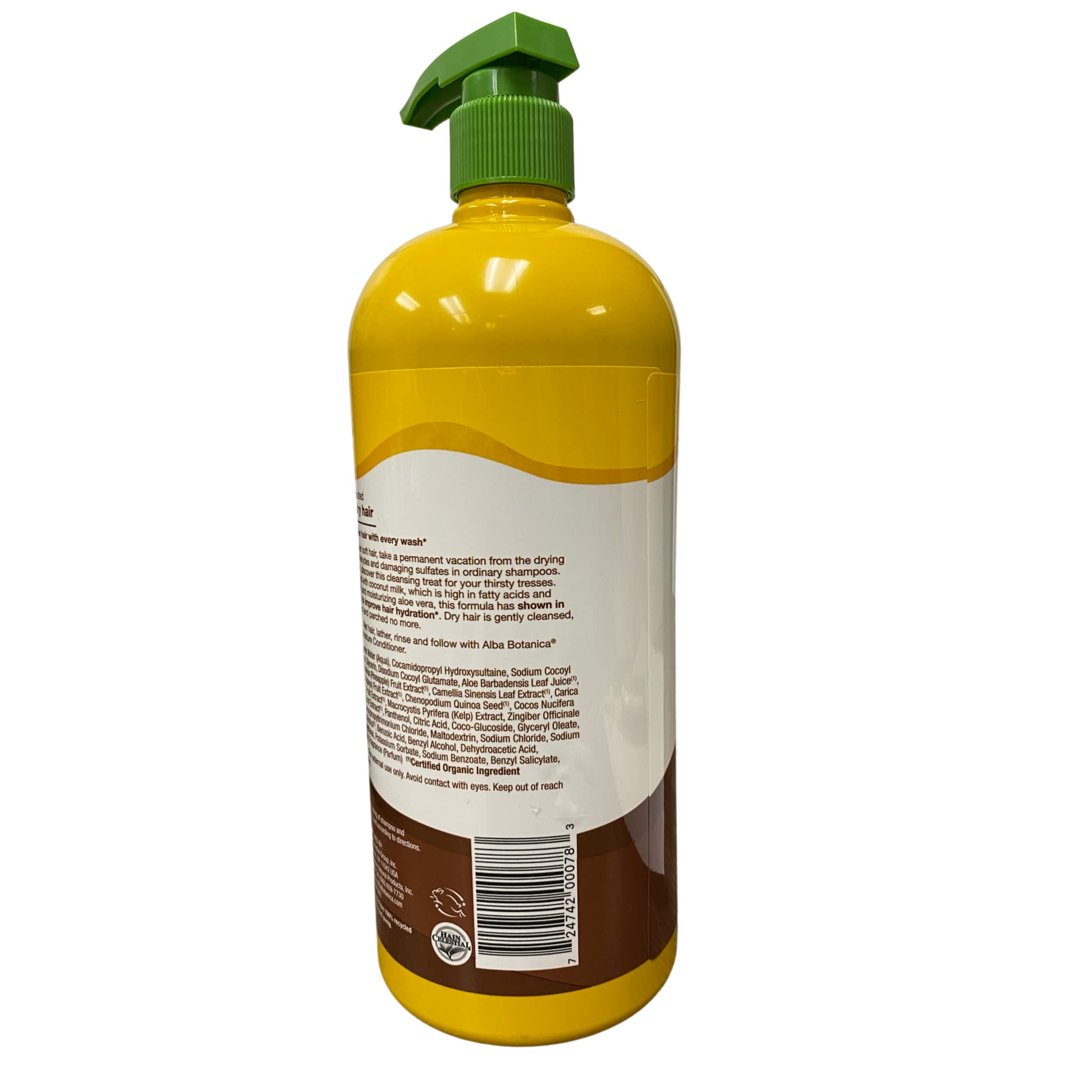 Creamy lather with coconut milk moisturizes dry hair during washing.
