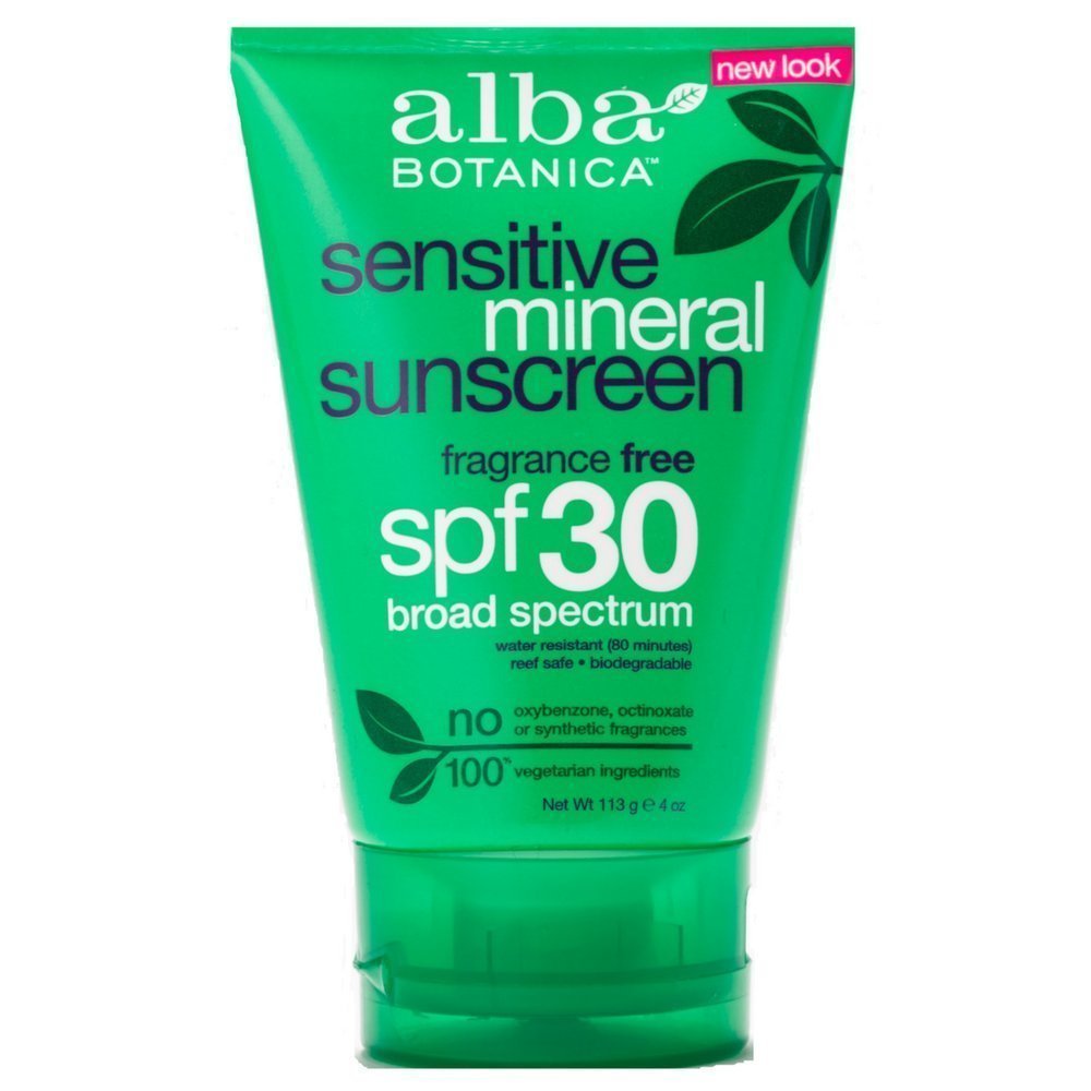 Alba Botanica Sensitive Mineral Sunscreen fragrance-free 4 oz tube for sensitive skin protection