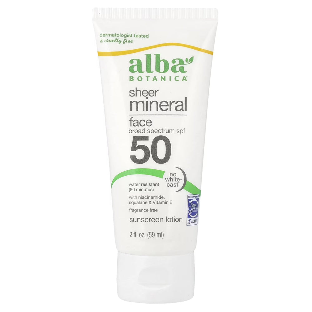 Alba Botanica Sheer Mineral Face Sunscreen Lotion front bottle for daily sun protection