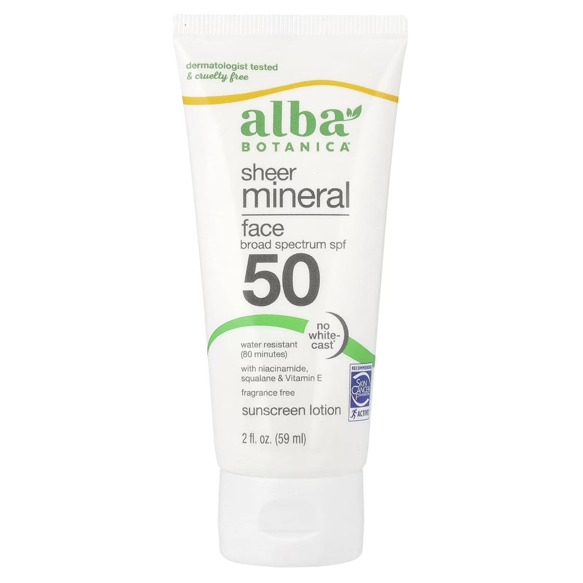 Alba Botanica Sheer Mineral Face Sunscreen Lotion front bottle for daily sun protection
