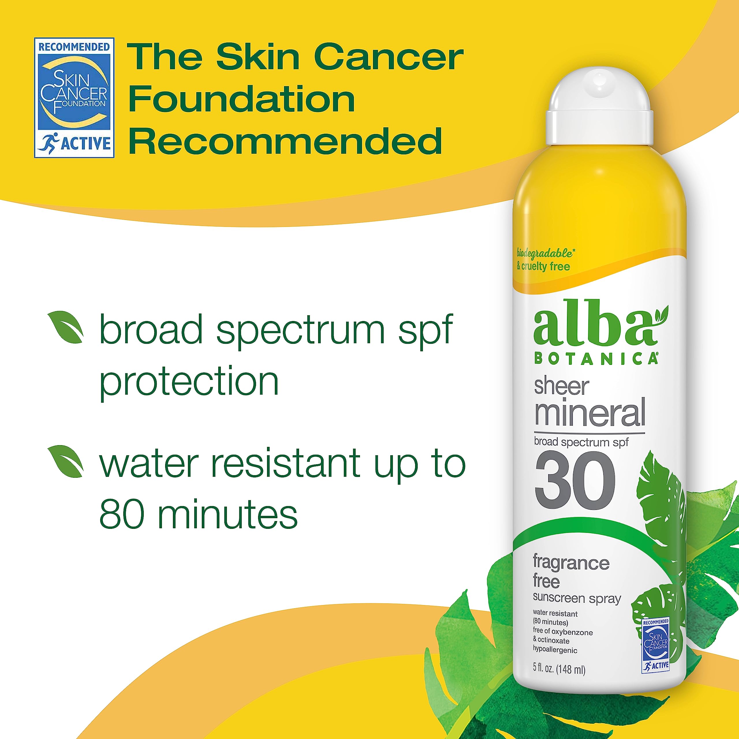 Alba Botanica sunscreen spray mist in action for quick sun coverage.