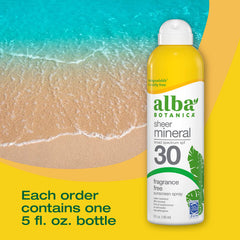 Alba Botanica water-resistant SPF 30 spray for outdoor activities.