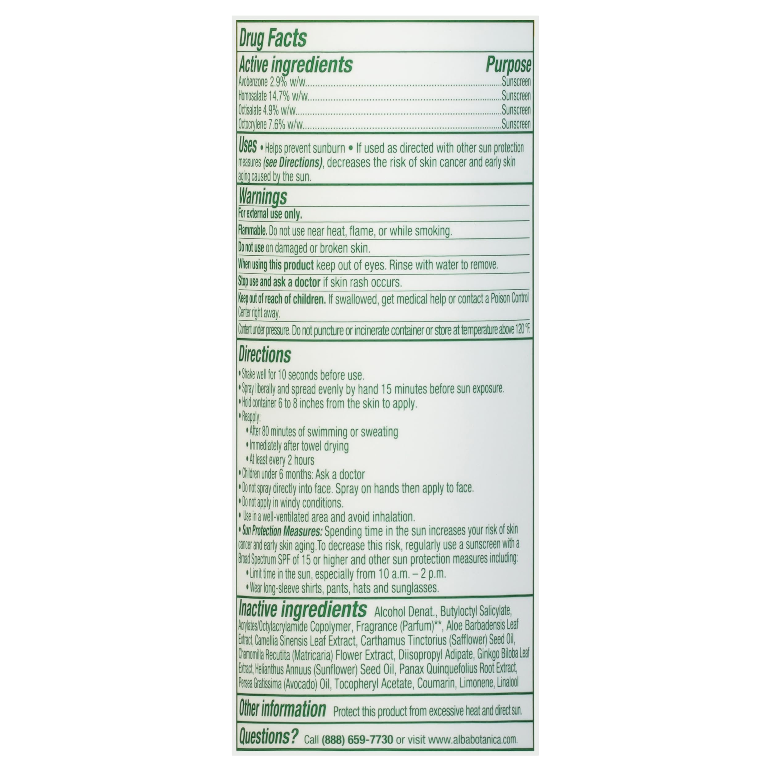 Close-up of Alba Botanica SPF 50 label signaling broad spectrum protection