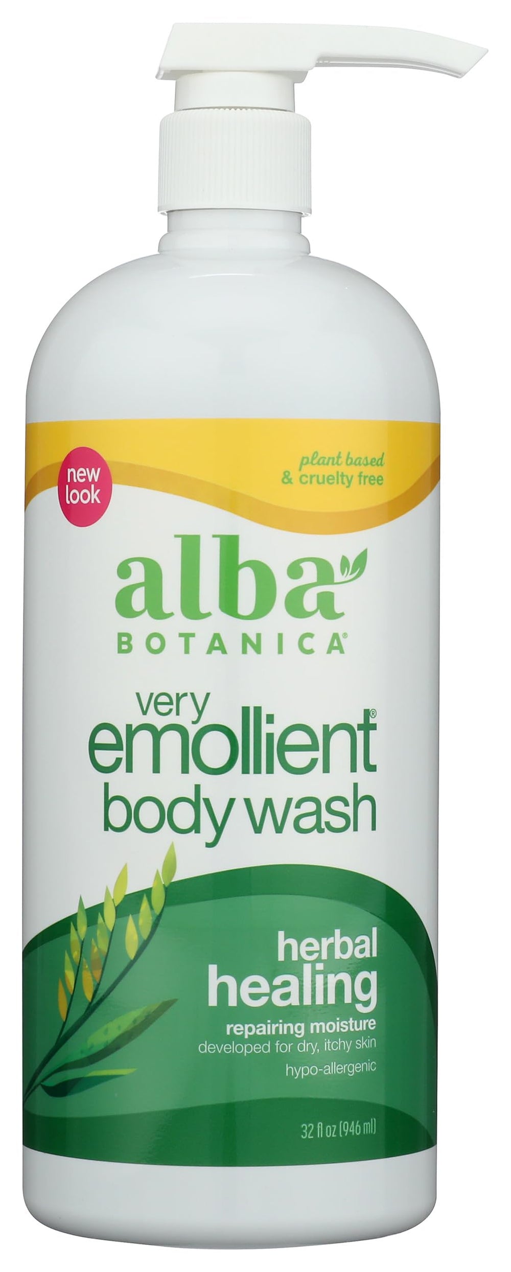 Alba Botanica Very Emollient Bath Gel bottle for gentle cleansing on sensitive skin.