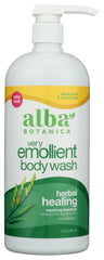 Alba Botanica Very Emollient Bath Gel bottle for gentle cleansing on sensitive skin.