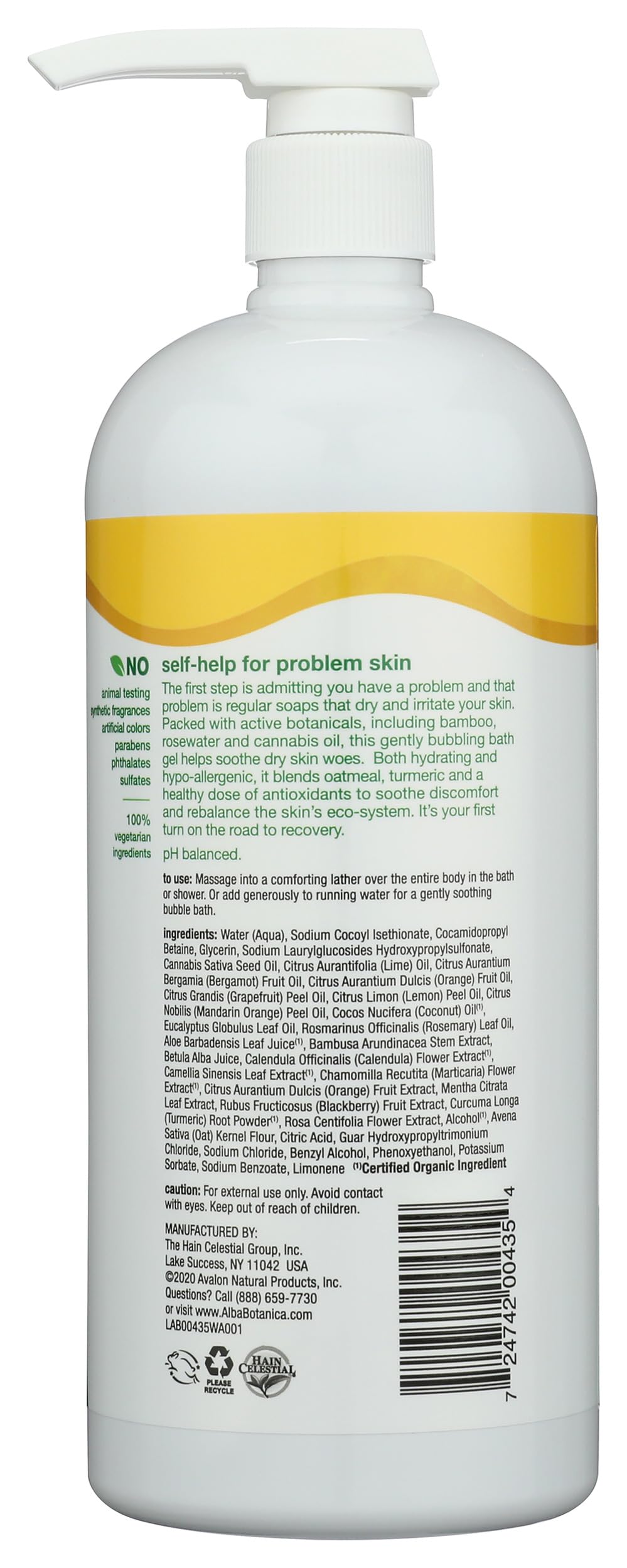 Alba Botanica Very Emollient Bath Gel pour demonstrates easy dispense for daily showers.