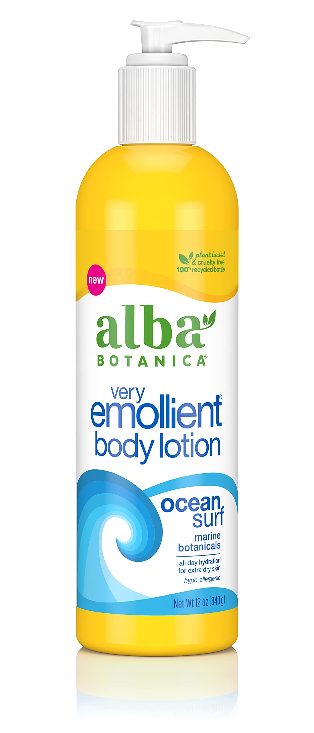Alba Botanica Very Emollient Body Lotion Ocean Surf bottle delivers hydration and a fresh scent