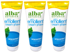 Alba Botanica Very Emollient Unscented cream shave front view, 3-pack, ideal for fragrance-free routines