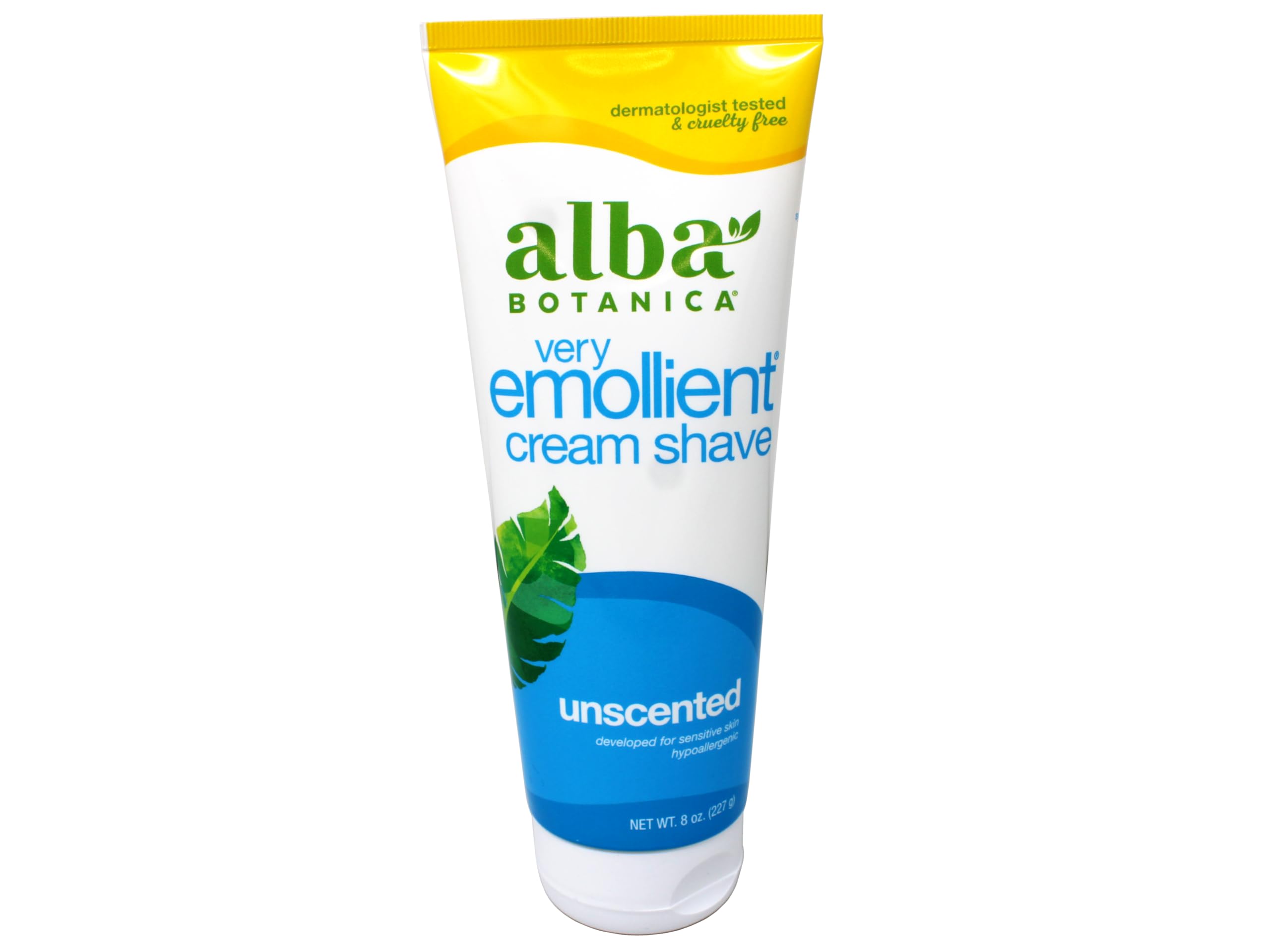 Texture close-up of Alba Botanica Very Emollient Unscented shave cream showing rich moisture