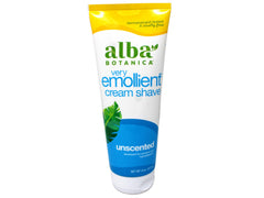 Texture close-up of Alba Botanica Very Emollient Unscented shave cream showing rich moisture