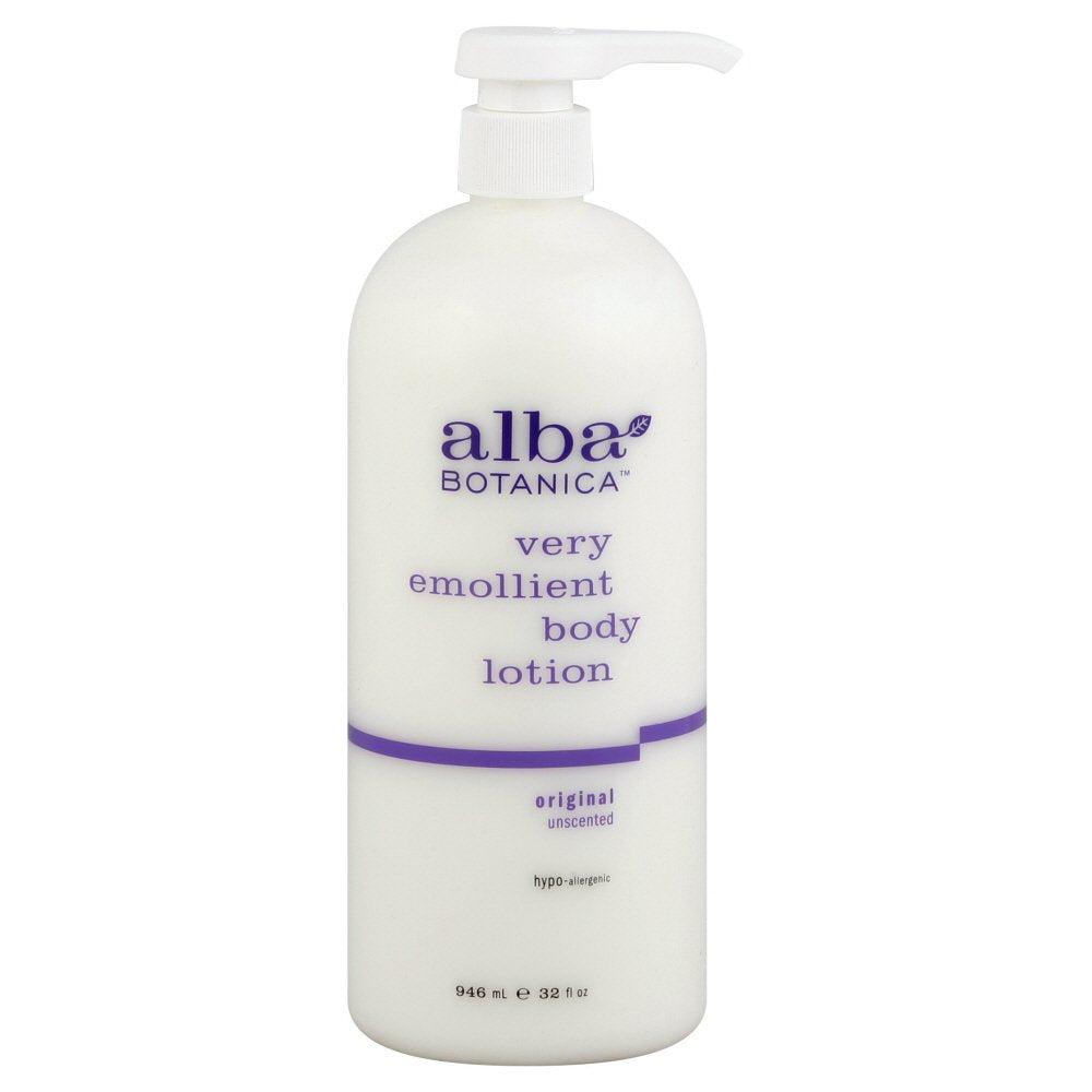 Alba Botanica Very Emollient Unscented lotion bottle for dry, sensitive skin hydration