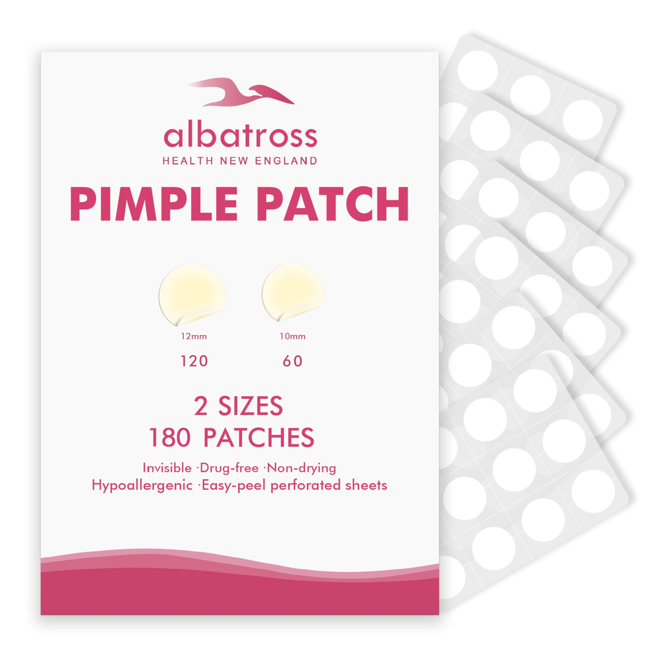Albatross Health New England invisible pimple patch on skin for discreet coverage