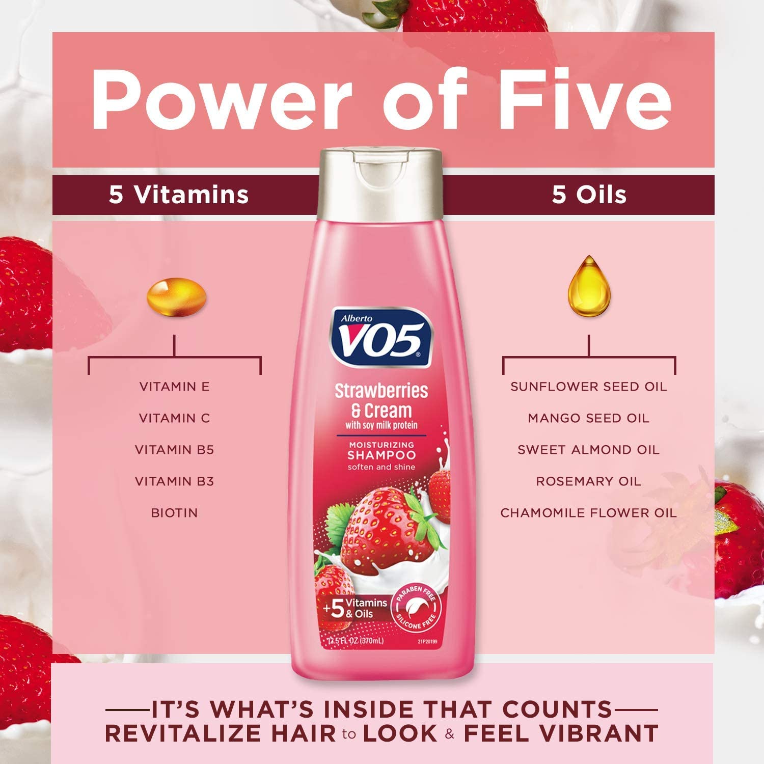 Alberto Moisture Milks Shampoo Strawberries label close-up shows product name and scent.