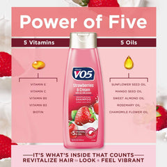 Alberto Moisture Milks Shampoo Strawberries label close-up shows product name and scent.