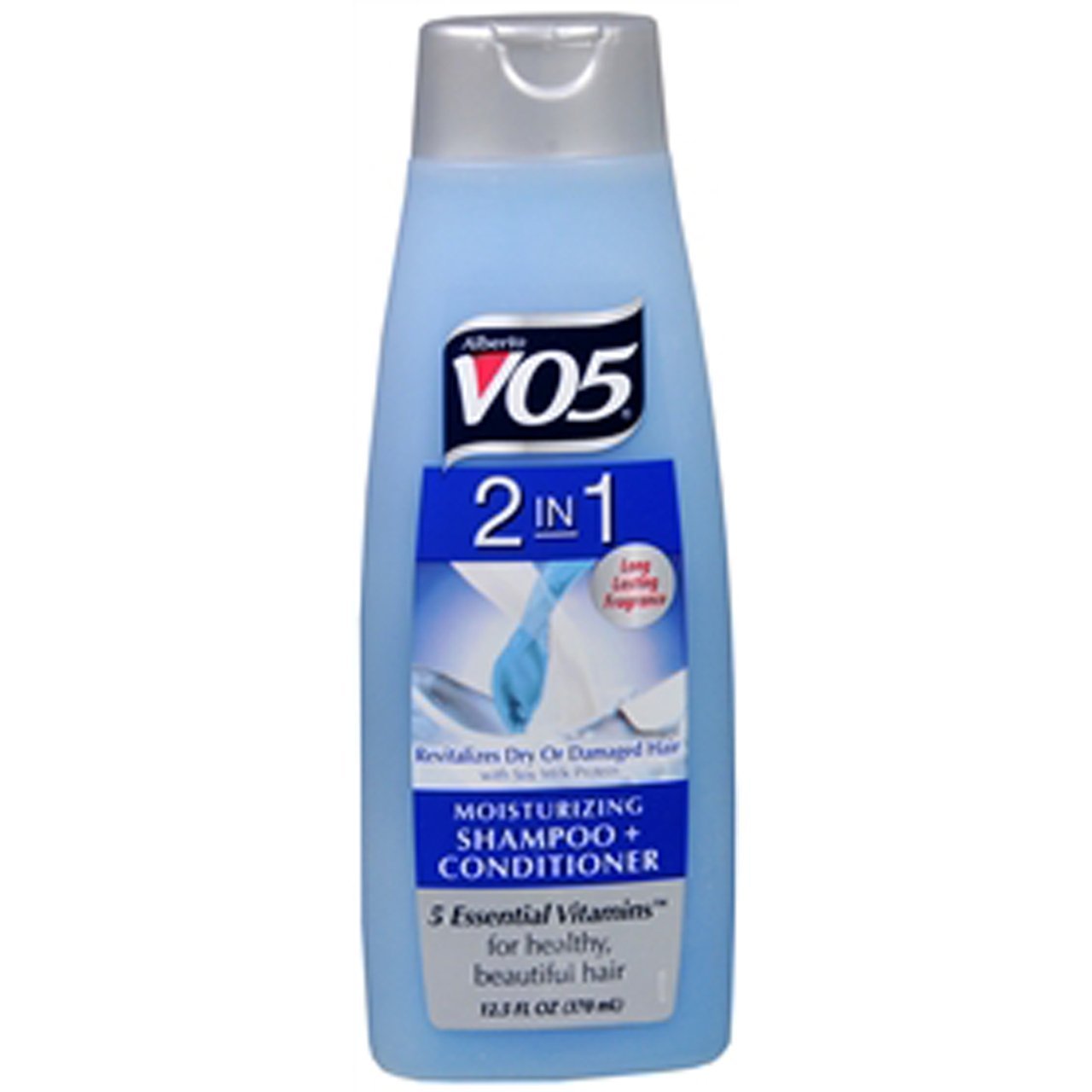 Alberto VO5 2-in-1 bottle back view, easy rinse concept.