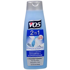 Alberto VO5 2-in-1 bottle front view, convenient daily moisturizing hair care.