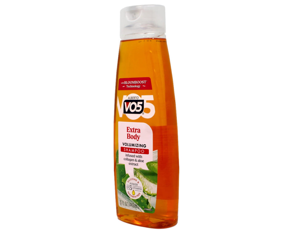 Pack of two Alberto VO5 Extra Body shampoo bottles offers value and convenience.