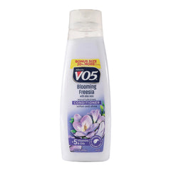 Alberto VO5 Blooming Freesia conditioner bottle showing hydrating formula for silky hair