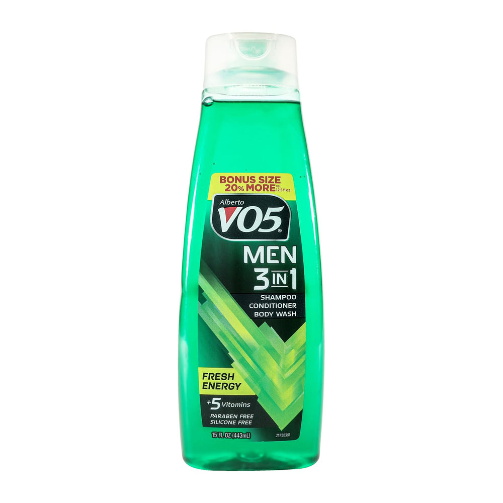 Alberto VO5 Fresh Energy 3in1 bottle delivering head-to-toe cleansing.