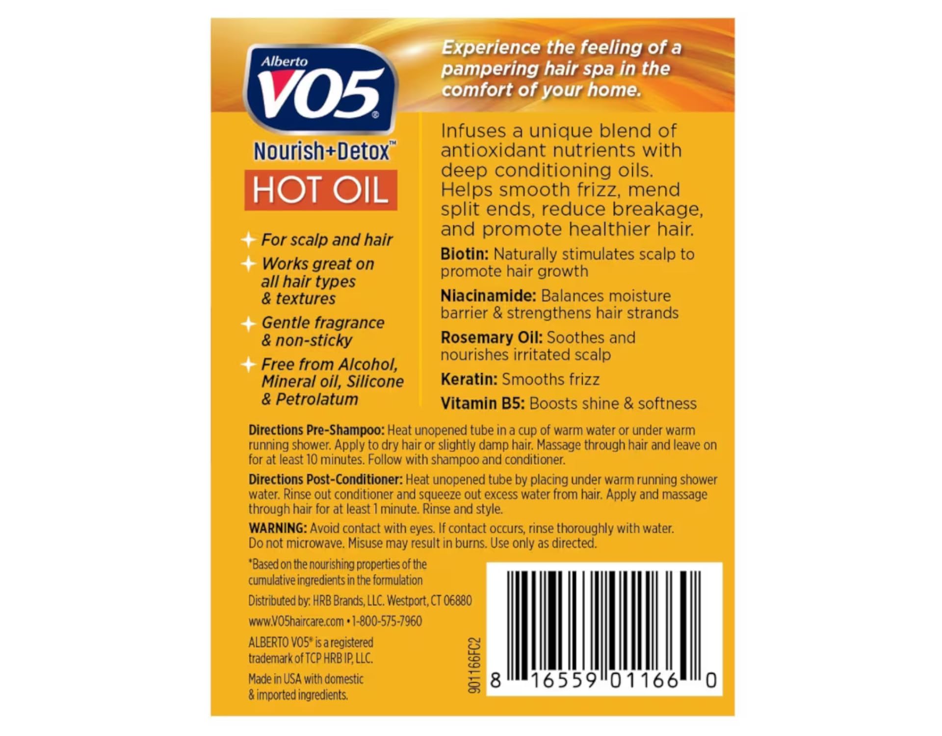 Alberto VO5 Hot Oil Therapy bottle closeup highlighting moisturizing formula.