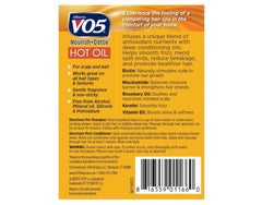 Alberto VO5 Hot Oil Therapy bottle closeup highlighting moisturizing formula.