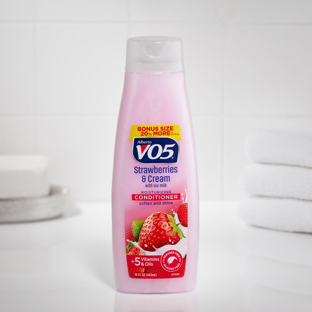 Alberto VO5 Moisture Milks creamy lather moisturizes and detangles hair.