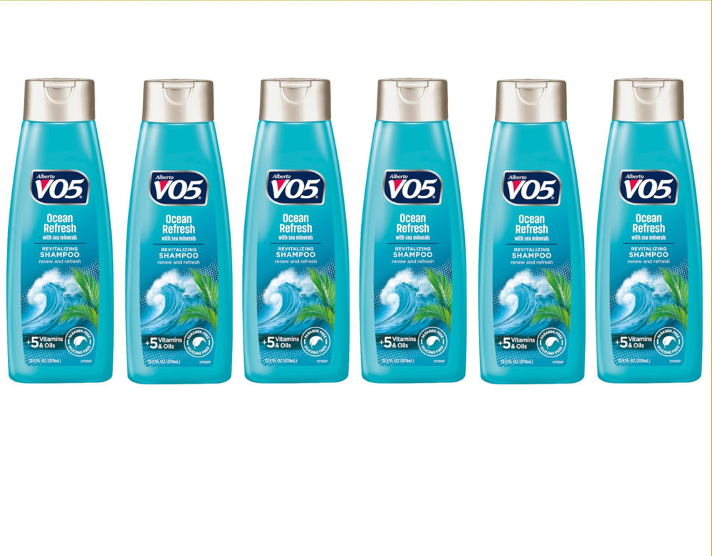 Alberto VO5 Ocean Refresh shampoo bottle highlighting sea minerals for revitalizing cleanse