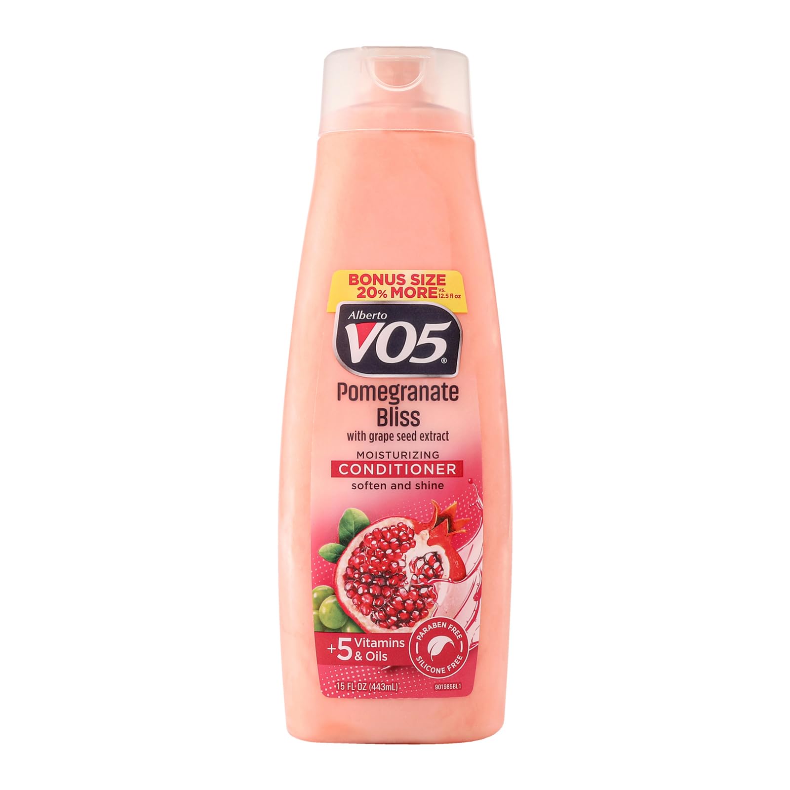 Alberto VO5 Pomegranate Bliss conditioner bottle with long-lasting hydration for smooth hair.