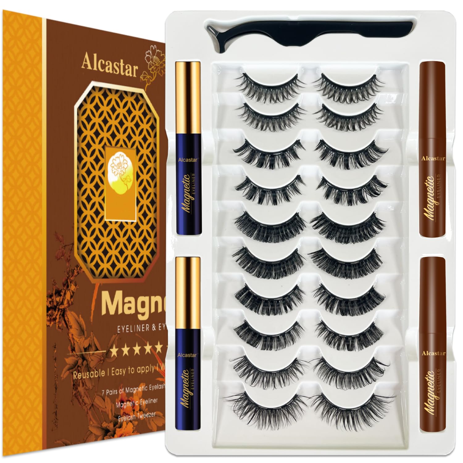 Alcastar+ magnetic eyelashes kit for natural look and easy wear.