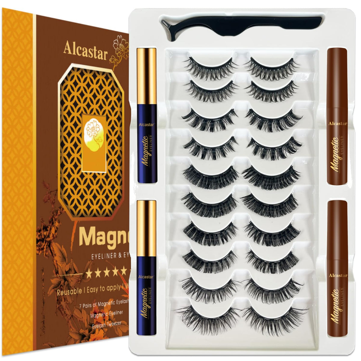 Alcastar+ magnetic eyelashes kit for natural look and easy wear.