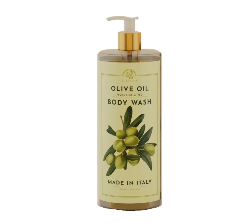 Alchimia Olive Oil Moisturizing Body Wash bottle front view with nourishing feel
