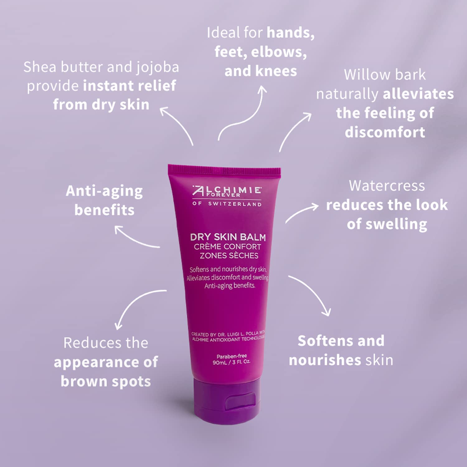Elbows and knees receive deep, non-greasy moisture with Alchimie Forever balm.