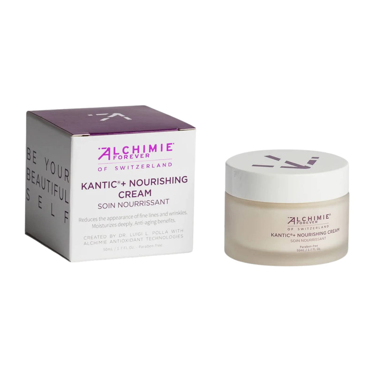 Alchimie Forever Kantic+ Nourishing Cream bottle front showing oil-free hydration for daily use