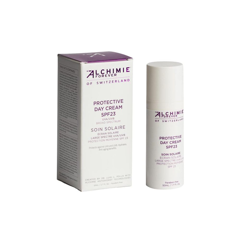 Alchimie Forever Protective Day Cream SPF 23 bottle for daily hydration and sun protection.