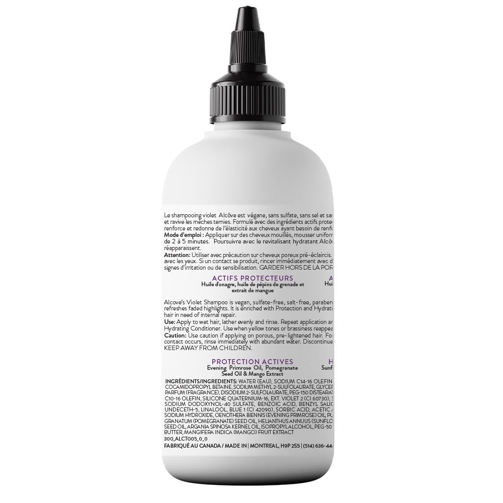 Alcôve Violet Shampoo color-safe formula preserving vibrant blonde tones